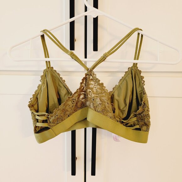 No Boundaries Olive green Floral Lace Bralette Bra Size Large L racer back - Picture 2 of 6